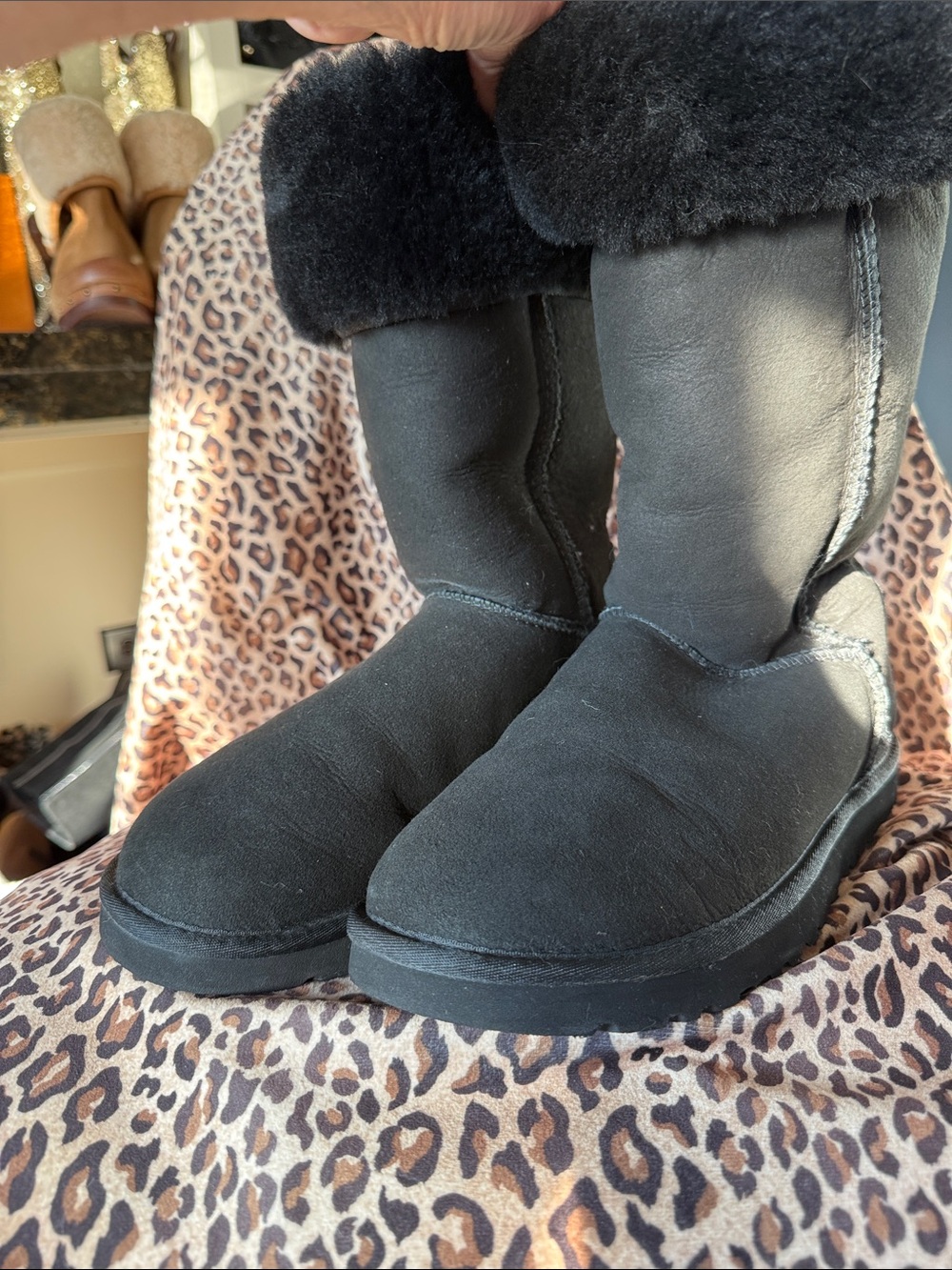 UGG Black Shearling Mid-Calf Suede Boots